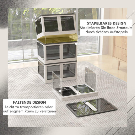 Stackable 69L storage box with wheels, foldable, white