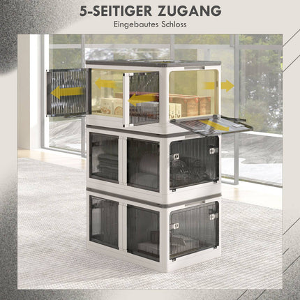 Stackable 69L storage box with wheels, foldable, white