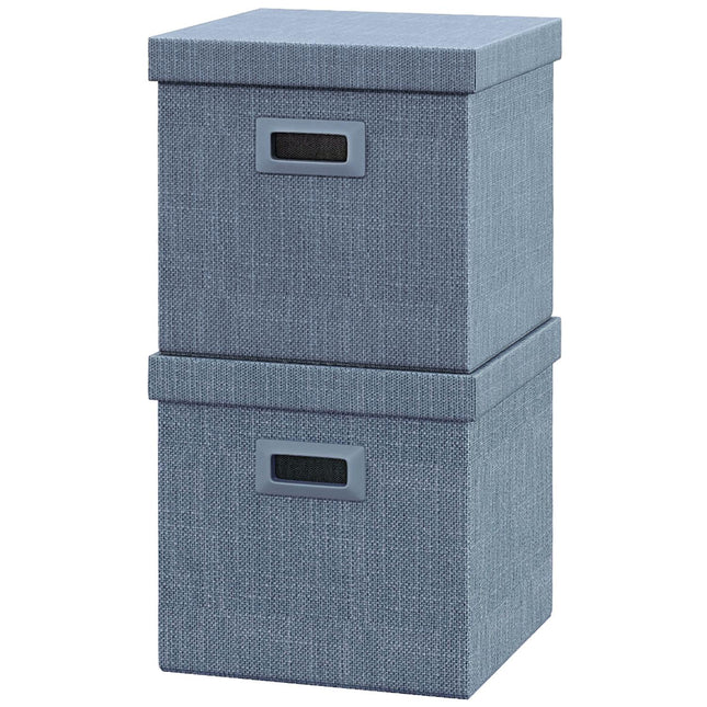 Stackable Blue Storage Cubes - Set of 2, Collapsible, 30x30x29 cm