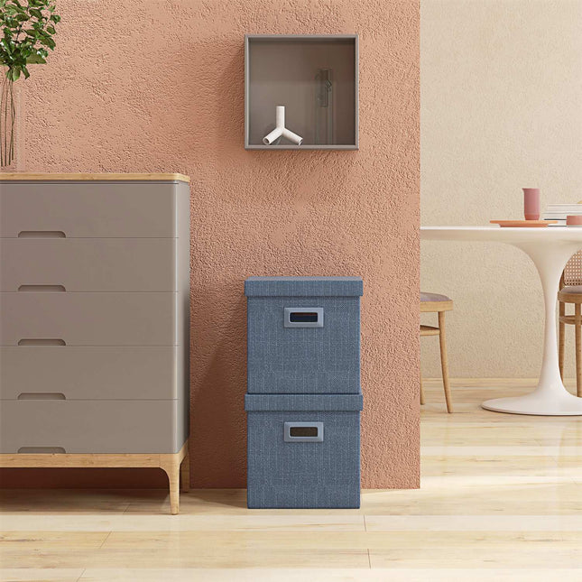 Stackable Blue Storage Cubes - Set of 2, Collapsible, 30x30x29 cm