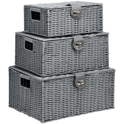 Aufbewahrungsboxen mit Deckel, 3er-Set, grau - 18L, 12L, 7L