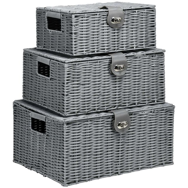 Storage boxes with lids, set of 3, gray - 18L, 12L, 7L