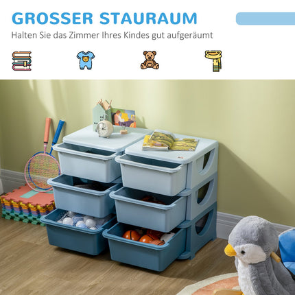 Blaue Aufbewahrungsboxen für Kinder mit Deckel und Schublade