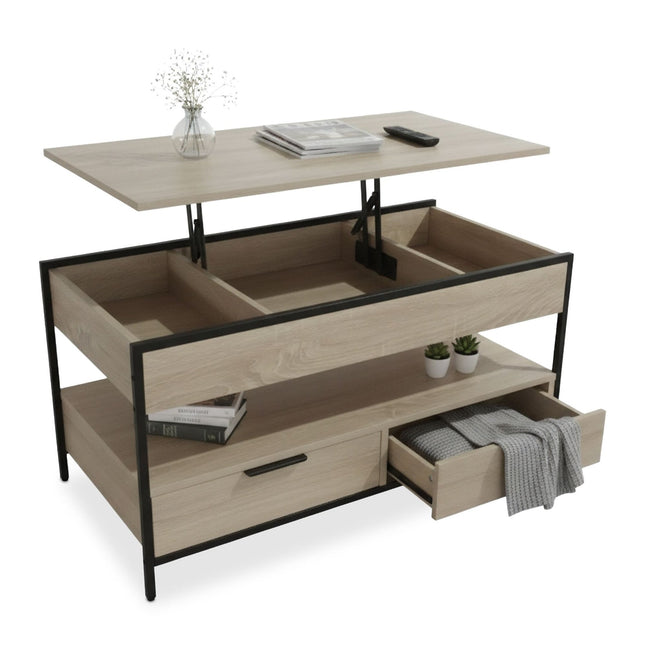 Storage Coffee Table with Drawers and Adjustable Top