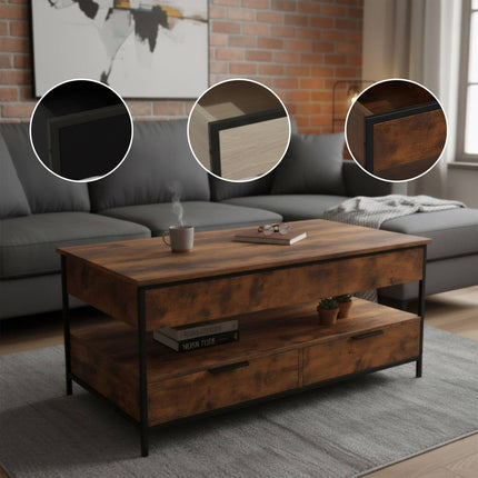Storage Coffee Table with Drawers and Adjustable Top