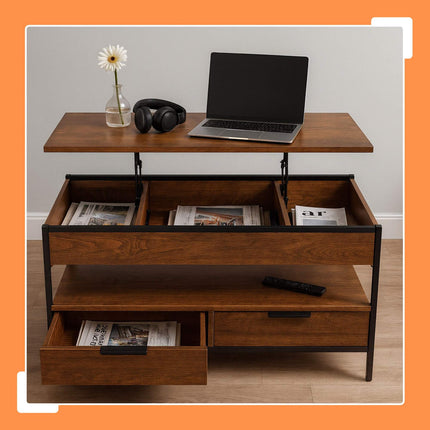 Storage Coffee Table with Drawers and Adjustable Top