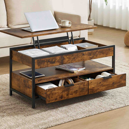 Storage Coffee Table with Drawers and Adjustable Top