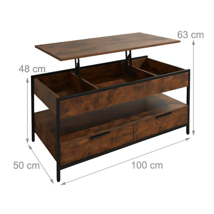 Storage Coffee Table with Drawers and Adjustable Top