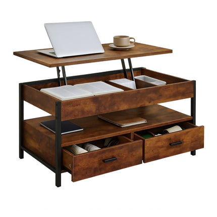 Storage Coffee Table with Drawers and Adjustable Top
