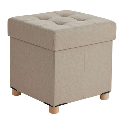 Storage Cube Stool with Upholstered Seat and Wooden Legs