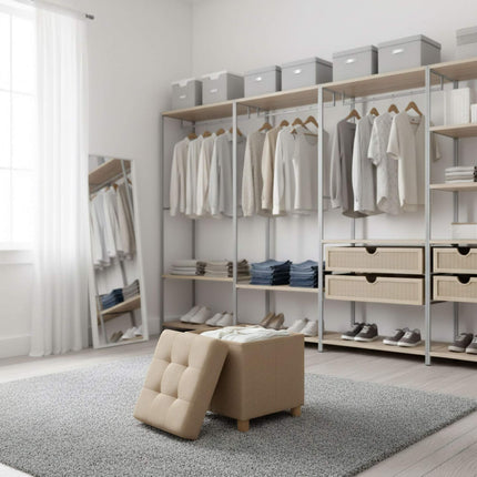 Storage Cube Stool with Upholstered Seat and Wooden Legs