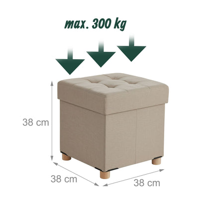 Storage Cube Stool with Upholstered Seat and Wooden Legs