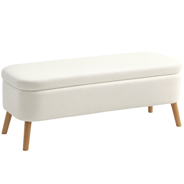 Sitzhocker mit Stauraum, 65L, Fleece, Gummibaumholz, 120x42x45 cm, Creme