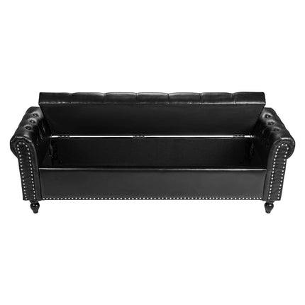 Storage Ottoman Bench, Button-Tufted PU Leather, Black