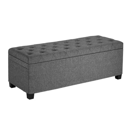 Storage Ottoman Bench, Flip-Top Linen, Side Pockets, Gray