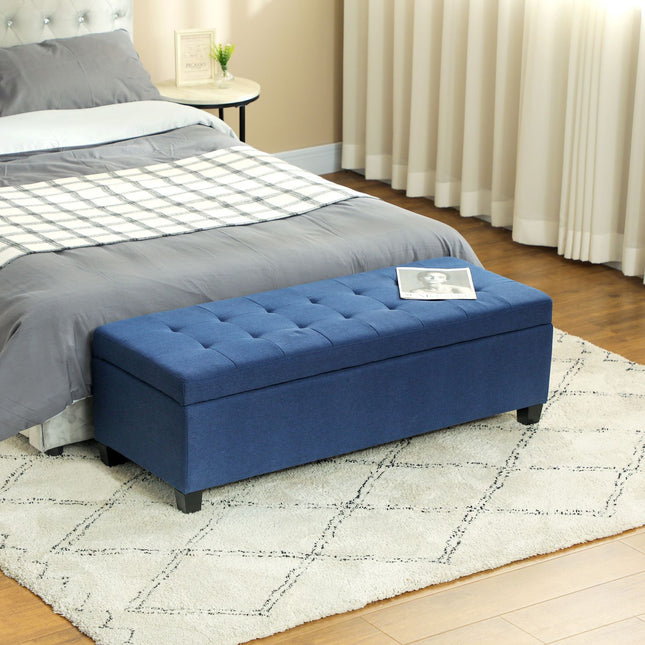 Úložná lavice s knoflíkovým prošíváním, modrá, 125 cm
