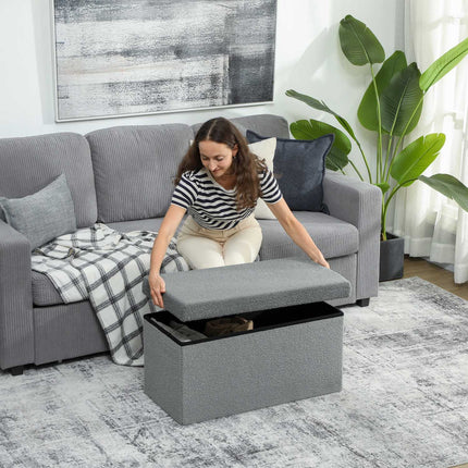 Storage Ottoman, Upholstered Bench with Lid, Dark Gray