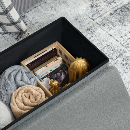 Storage Ottoman, Upholstered Bench with Lid, Dark Gray