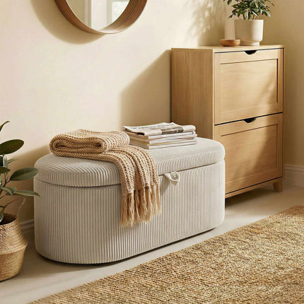 Opbergpoef met corduroy bekleding, 105 x 51 x 49 cm, beige