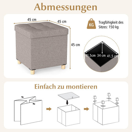 Storage Ottoman with Linen Fabric, 53.5L, Grey, 45x45x45 cm