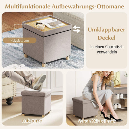 Storage Ottoman with Linen Fabric, 53.5L, Grey, 45x45x45 cm