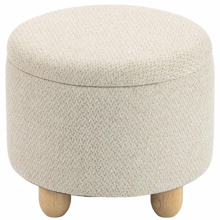 Storage Ottoman with Reversible Lid, Beige Linen, 38.5x33.5 cm