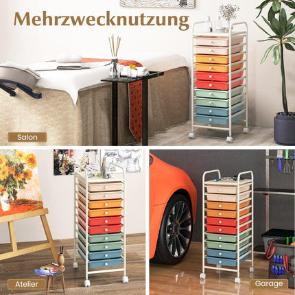 Rollwagen mit 10 stapelbaren Kunststoffschubladen