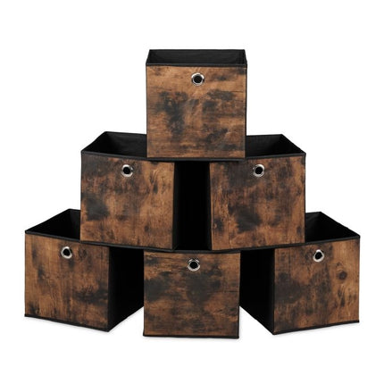 Storage box in fabric with a wooden look, 6-pack