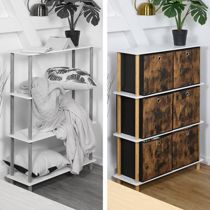 Storage box in fabric with a wooden look, 6-pack