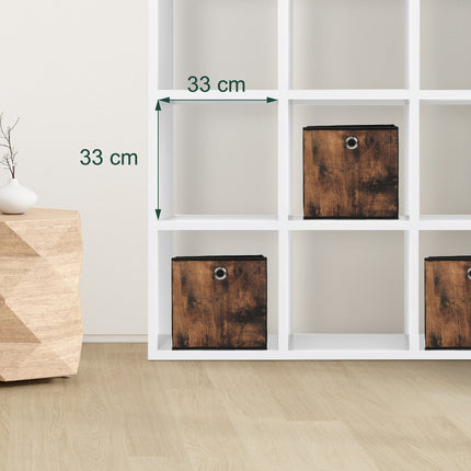 Storage box in fabric with a wooden look, 6-pack
