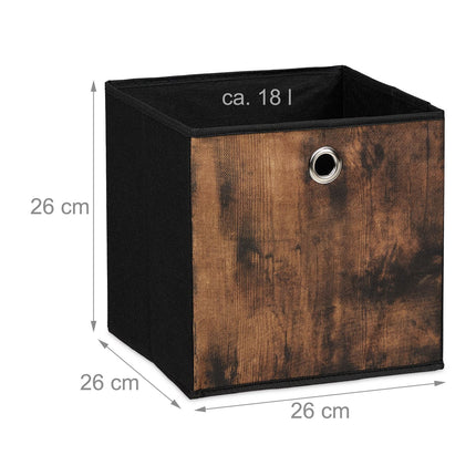 Storage box in fabric with a wooden look, 6-pack