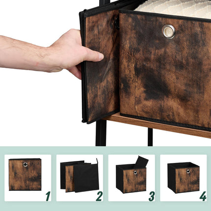 Storage box in fabric with a wooden look, 6-pack