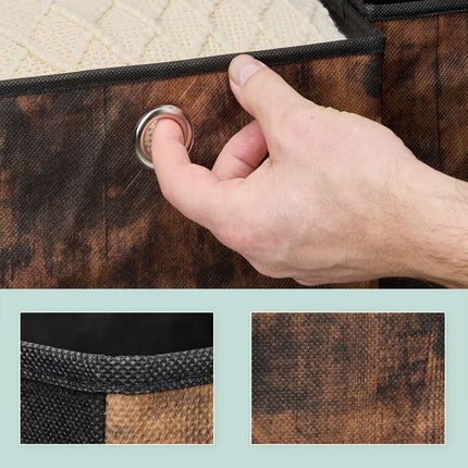 Storage box in fabric with a wooden look, 6-pack