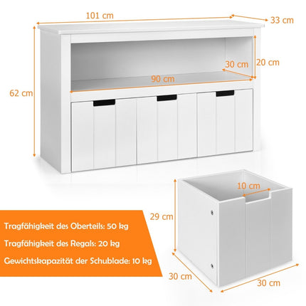 Aufbewahrungsschrank mit Schubladen Holz Kinderschrank mit Rollen 101 x 33 x 62cm Weiß
