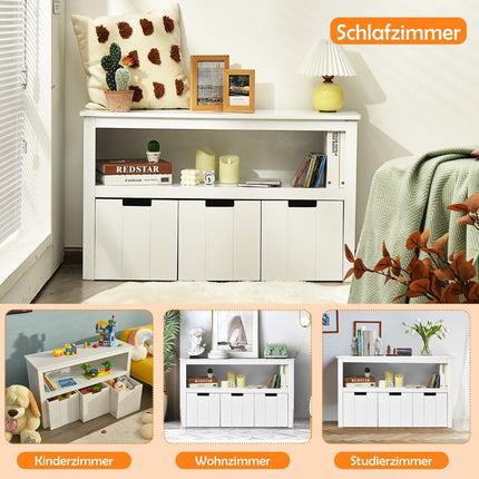 Aufbewahrungsschrank mit Schubladen Holz Kinderschrank mit Rollen 101 x 33 x 62cm Weiß