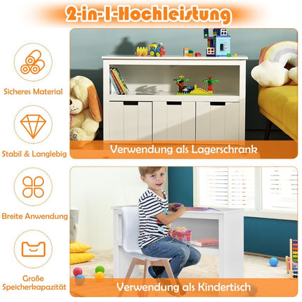 Aufbewahrungsschrank mit Schubladen Holz Kinderschrank mit Rollen 101 x 33 x 62cm Weiß