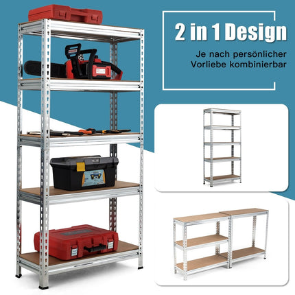Storage rack with 5 adjustable shelves, heavy-duty rack, load capacity up to 500 kg, 150 x 75 x 30 cm