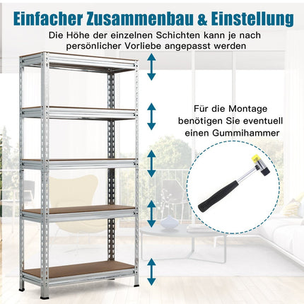 Storage rack with 5 adjustable shelves, heavy-duty rack, load capacity up to 500 kg, 150 x 75 x 30 cm