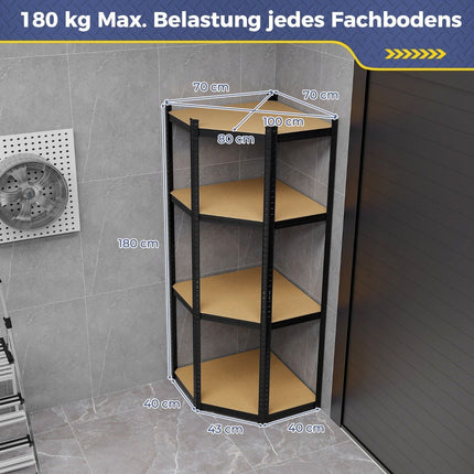 Lagerregal 70 x 70 x 180 cm Schwerlastregal mit 4 verstellbaren Böden schwarz