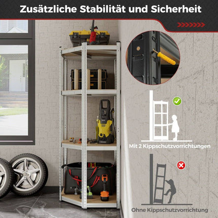 Lagerregal 70 x 70 x 180 cm Schwerlastregal mit 4 verstellbaren Böden Silber