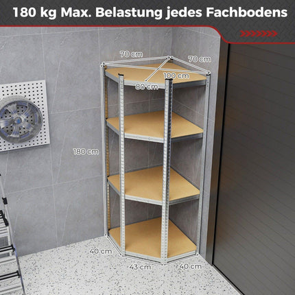 Lagerregal 70 x 70 x 180 cm Schwerlastregal mit 4 verstellbaren Böden Silber