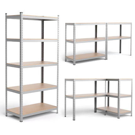 Storage shelf, heavy-duty shelf, plug-in shelf, metal shelf, 5 levels, workshop shelf, 91 x 46 x 183 cm, silver