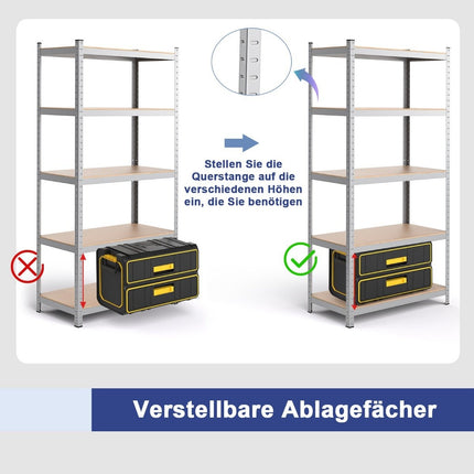 Storage shelf, heavy-duty shelf, plug-in shelf, metal shelf, 5 levels, workshop shelf, 91 x 46 x 183 cm, silver
