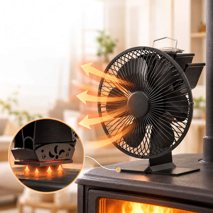 Stove Fan with Safety Guard and 6 Blades, No Mains Power, Black