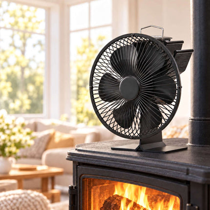Stove Fan with Safety Guard and 6 Blades, No Mains Power, Black