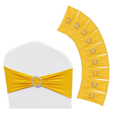 Stretch Spandex Chair Sashes With Round Buckle, 100-Pack, Gold Yellow