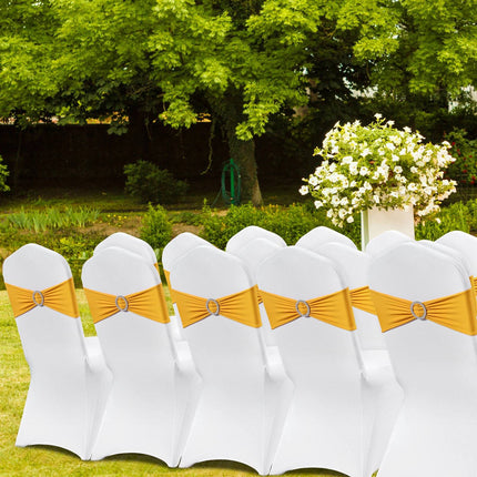 Stretch Spandex Folding Chair Covers With Sashes, 30-Pack, Gold-White