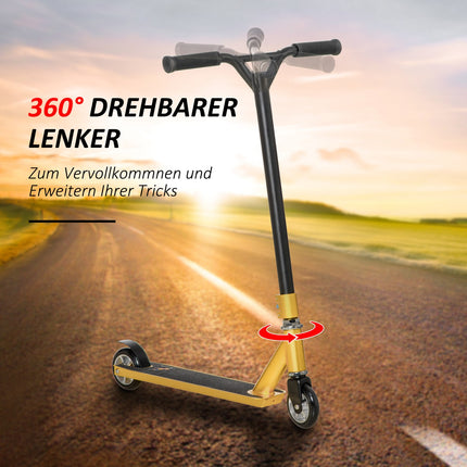 Kick Stunt Scooter, 360°-Lenkung, Gummigriff, Gold