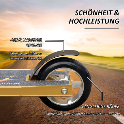 Kick Stunt Scooter, 360°-Lenkung, Gummigriff, Gold