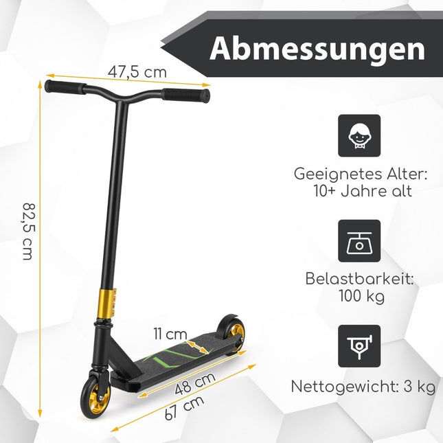 Stunt-Scooter mit 360-Grad-Lenkung &amp; PU-Rädern &amp; Aluminium-Deck Stunt-Scooter Fun-Scooter Schwarz